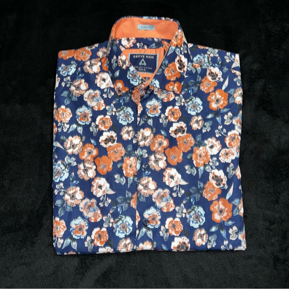 Above Man Men’s Short Sleeve Button-Up Floral Print Size XL Slim Fit Shirt